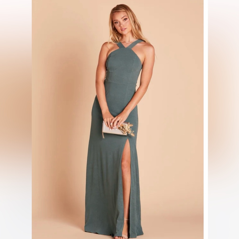 Birdy Grey Green Halter Slit Maxi Dress